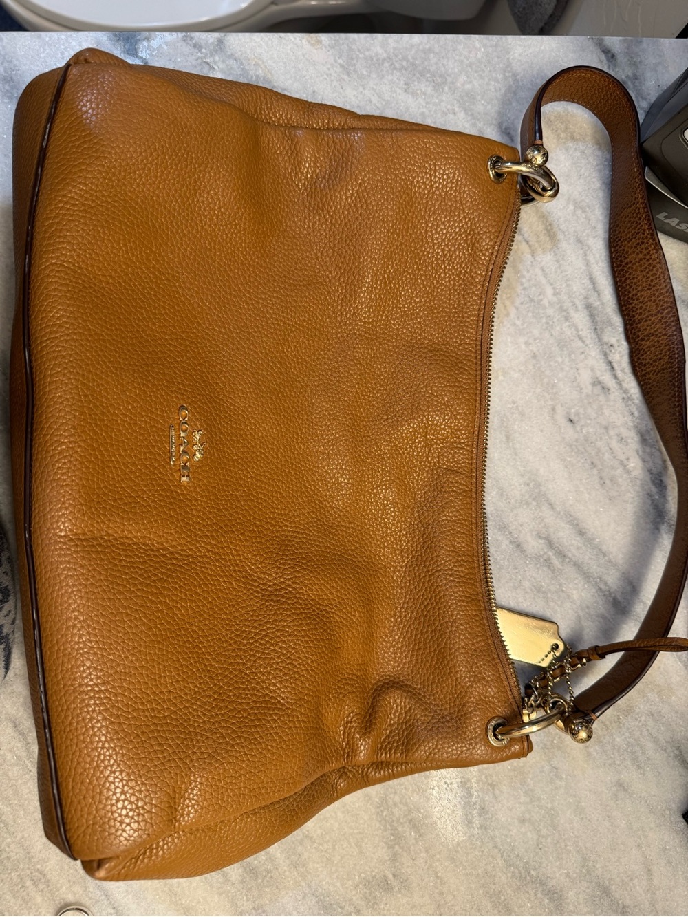 Coach Pebbled Leather Shoulder Bag in Cognac